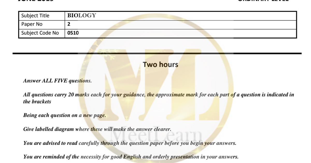 Biology Paper Ordinary Level Cameroon Gce Revision Questions Pdf Google Drive