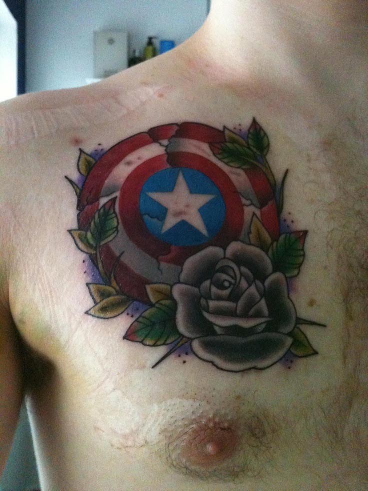 ลายสัก captain america หน้าอก8