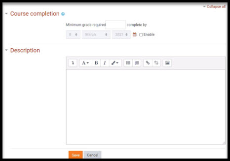Screenshot of Course completion options