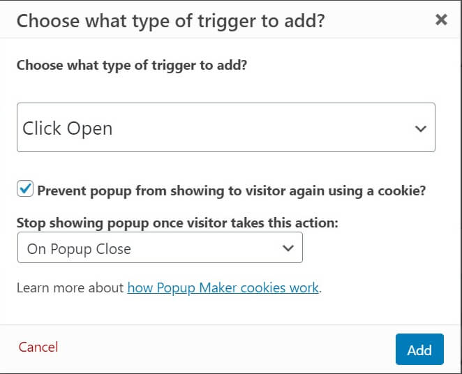 Add a new pop up trigger in WordPress