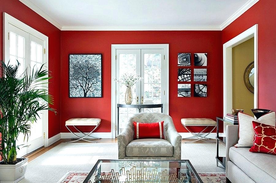 red colored living room