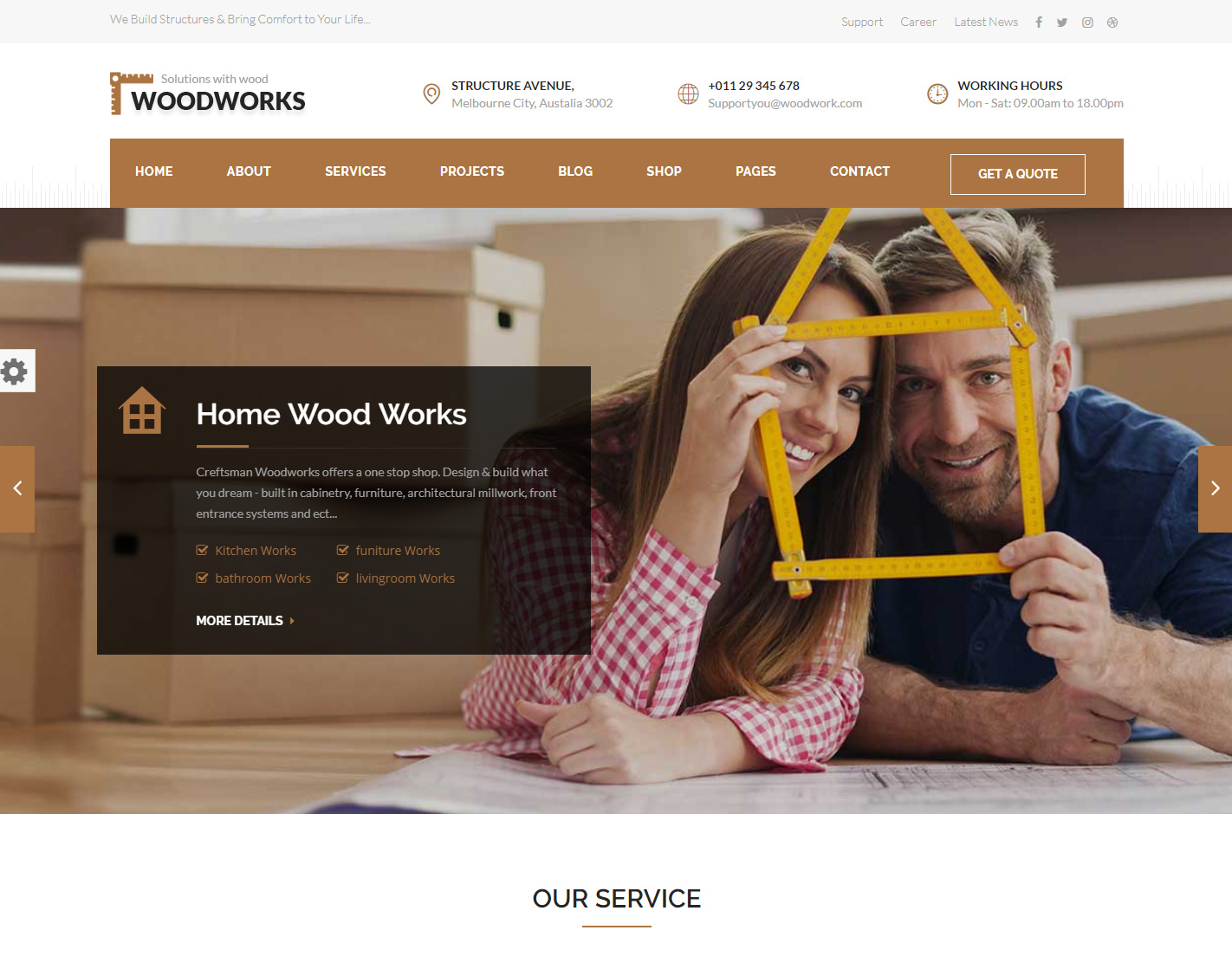 Tema de WordPress Wood Works para artesanos