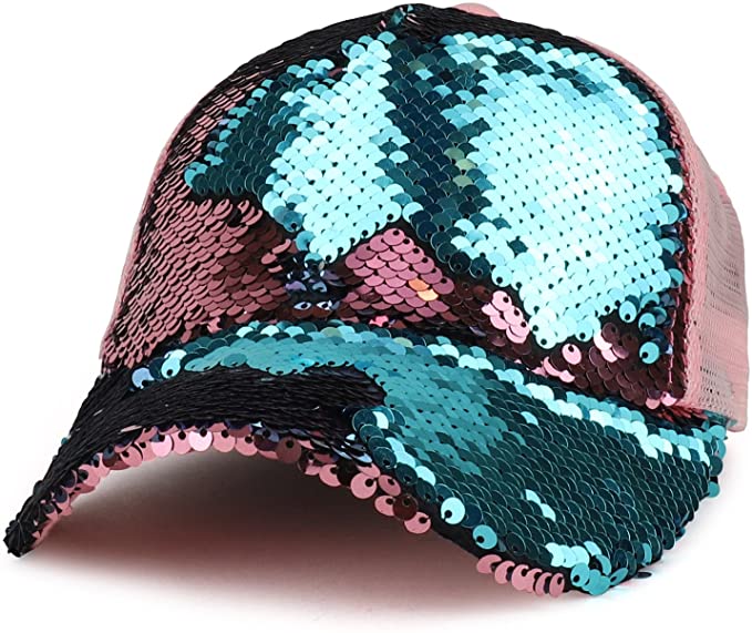 Trendy Apparel Shop Women's Ponytails Reversible Sequins Mesh Back Trucker Cap