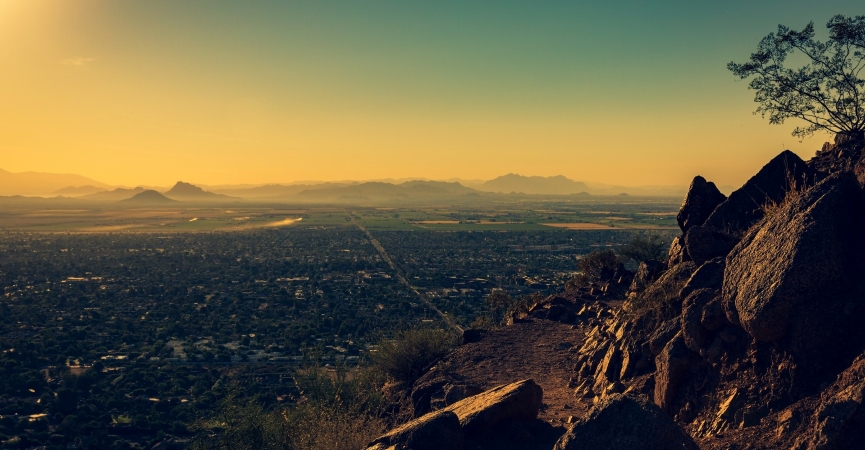 A beautiful view from high atop a cliff overlooking the Sonoran Desert in Phoenix, Arizona.