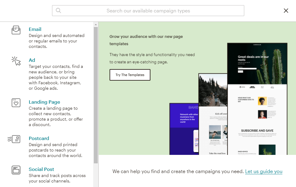 tipos de campanha mailchimp