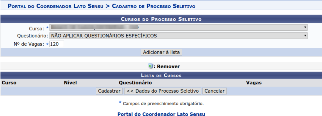 Figura 4: Cursos do Processo Seletivo.