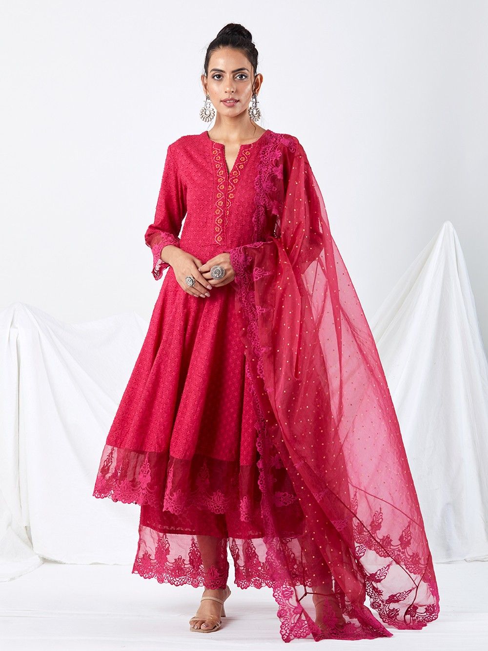 the loom - Pink Cotton Dobby Anarkali Kurta