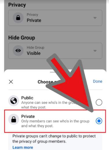 How to create private facebook group from mobile