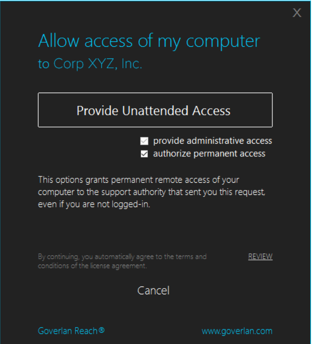 allow access Goverlan PC