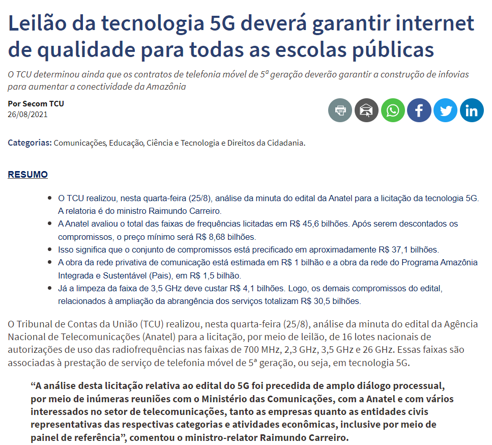 Não existe saída fácil para um problema complexo: o leilão do 5G no Brasil