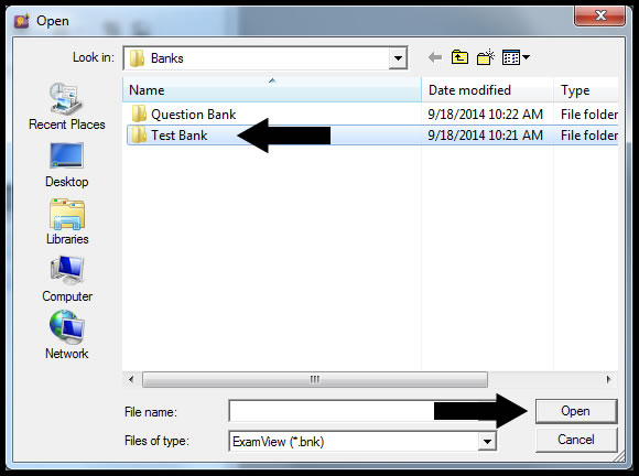 Computer local file application with list of file folders and arrow pointing to Open button