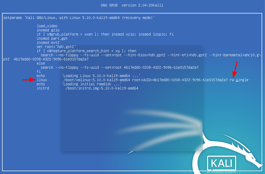 Change Kali Linux Boot Options. Source: nudesystems.com