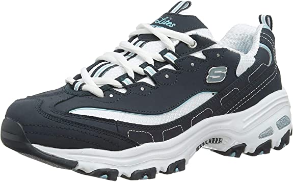 Skechers womens D'lites - Life Saver Memory Foam Lace-up Sneaker,Navy/White,10 M US