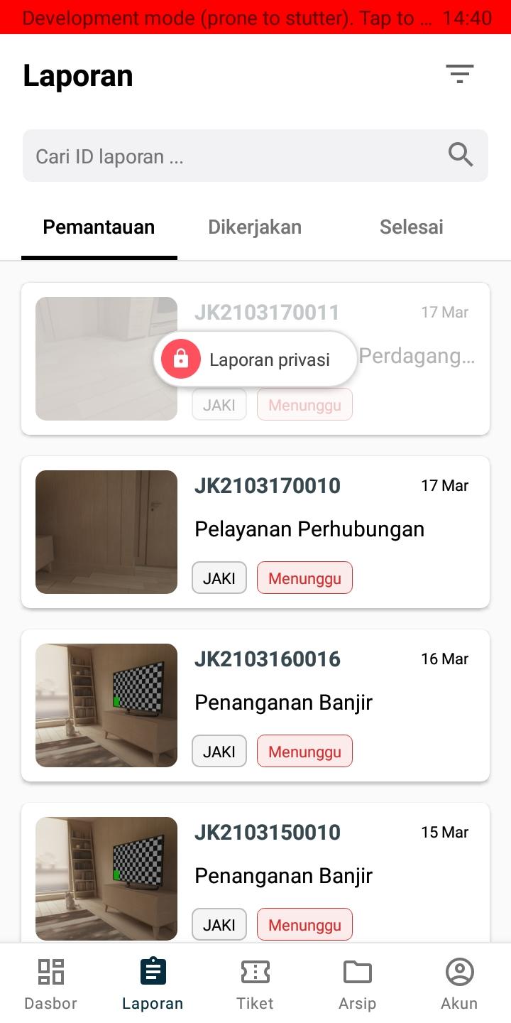 Tampilan layar Cepat Respon Masyarakat (CRM), sistem integrasi kanal aduan Pemprov DKI Jakarta