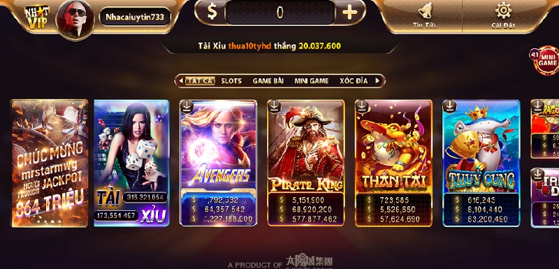 Giao diện đẹp mắt của cổng game đổi thưởng Nhất Vip