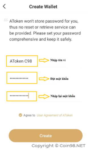 tạo ví atoken wallet 2