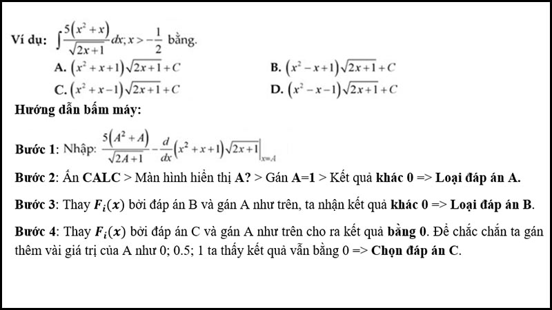 Ví dụ về tìm nguyên hàm với giá trị x chưa biết - Cách bấm máy tính nguyên hàm