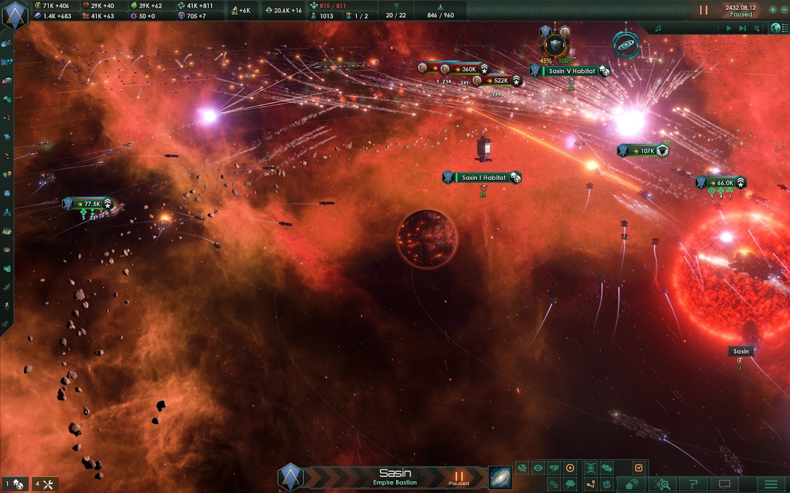 Screenshot of the large scale combat system on Stellaris