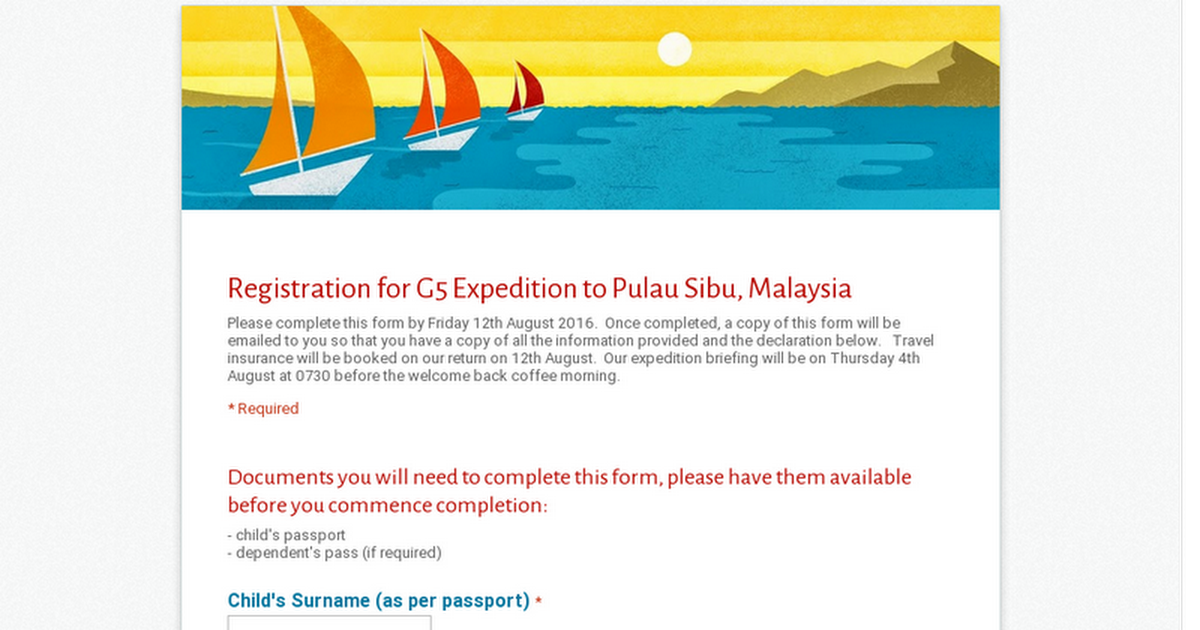 Registration for G5 Expedition to Pulau Sibu, Malaysia