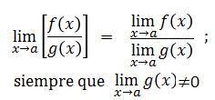 Fórmula de la propiedad del cociente de los límites