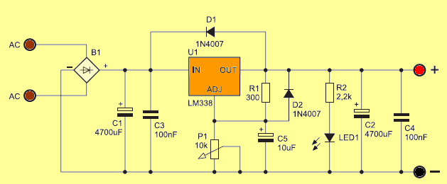 High Voltage regulator circuit using LM338