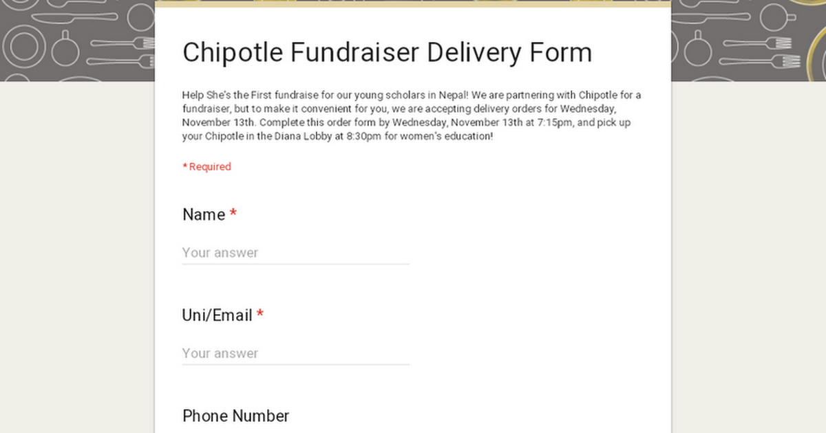 Chipotle Fundraiser Delivery Form
