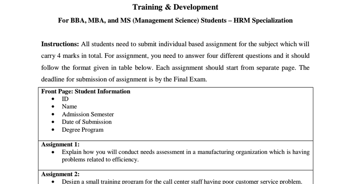 final assignment training and development