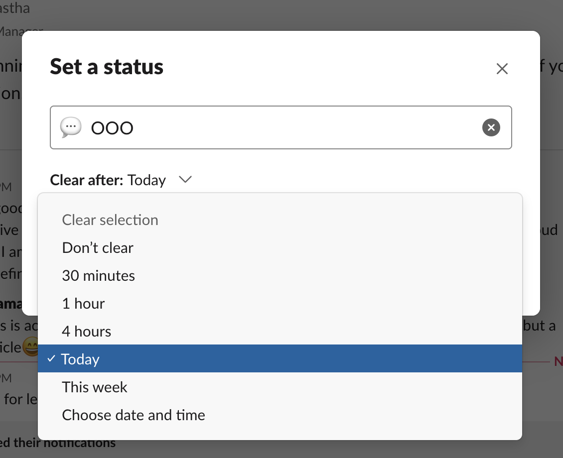 Set out-of-office status on Slack