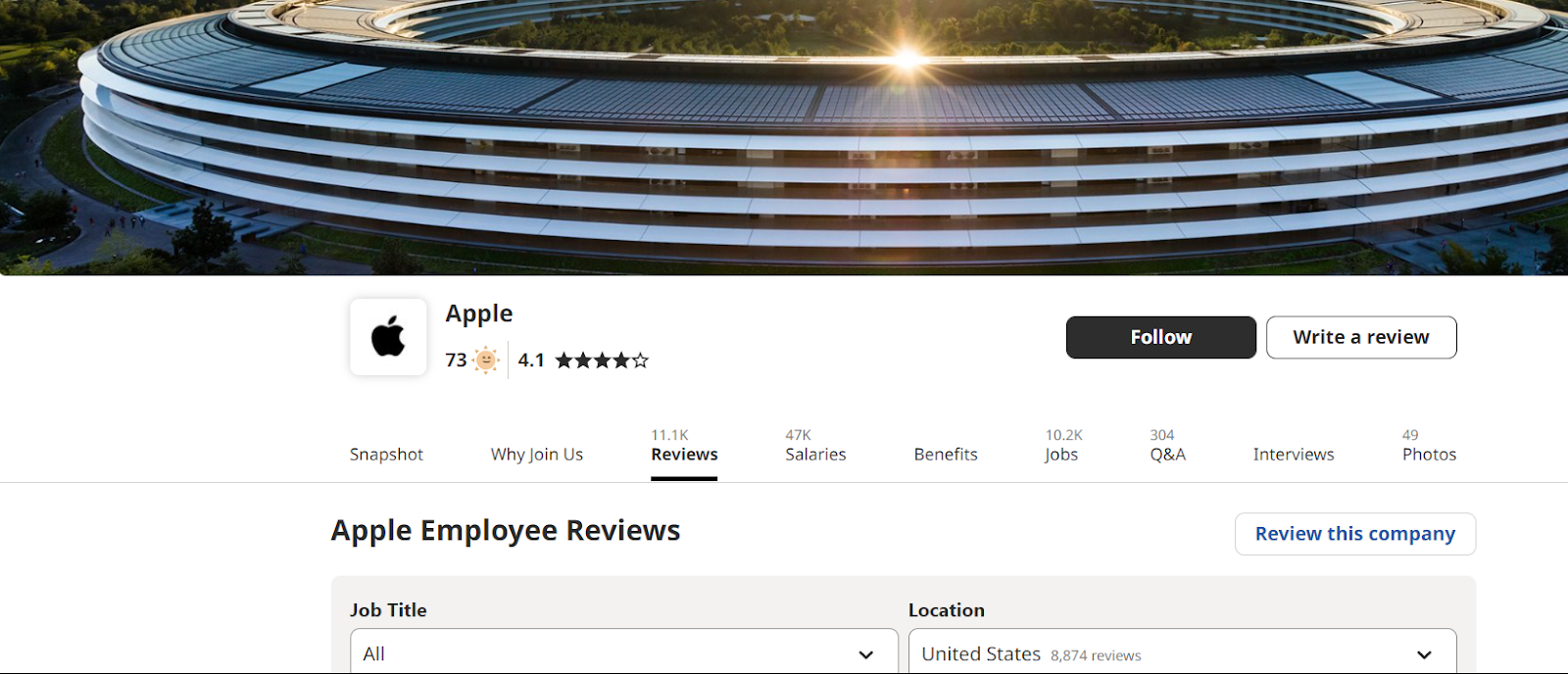 Apple's employee reviews are stellar