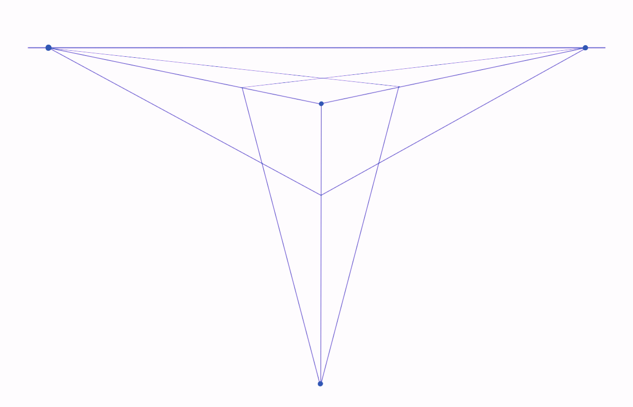 Расположение нижнего угла куба в перспективе