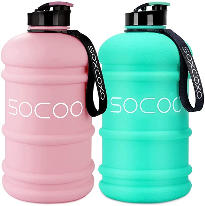 SOXCOXO Half Gallon Water Bottle BPA Free 2.2 Liter Big Water Bottles Leak Proof Reusable Large Water Jugs with Spout Gym Water Bottle for Sports Hydrate Water Bottle