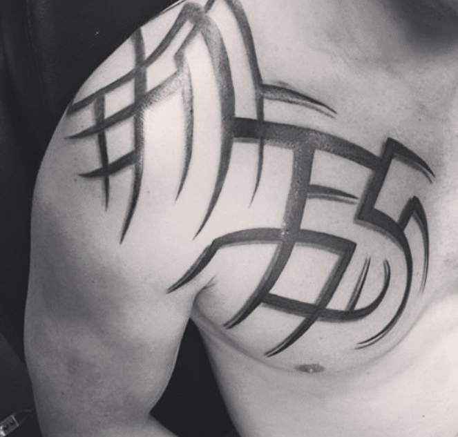 Simple Tribal Tattoo On chest Design