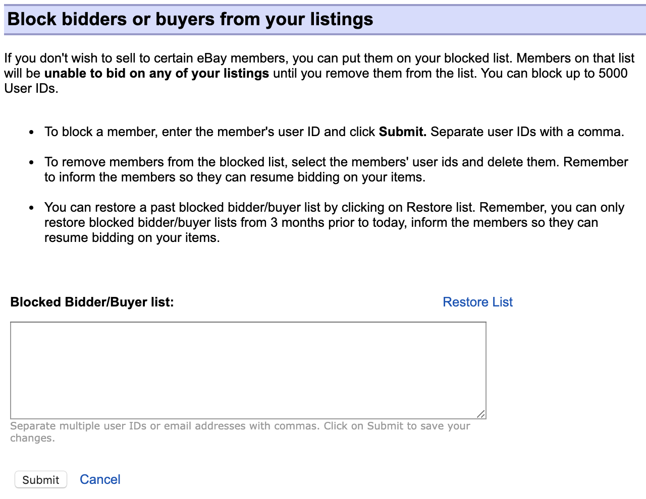 مزايدي eBay block أو لقطة شاشة لصفحة المشترين