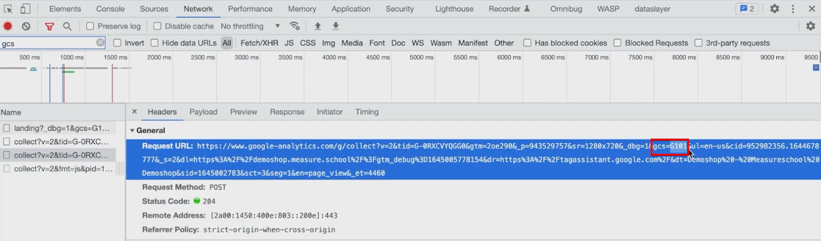 Navigating the GCS G101 parameter for a cookie from developer tools of the browser