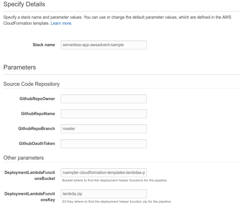 CloudFormation stack parameters