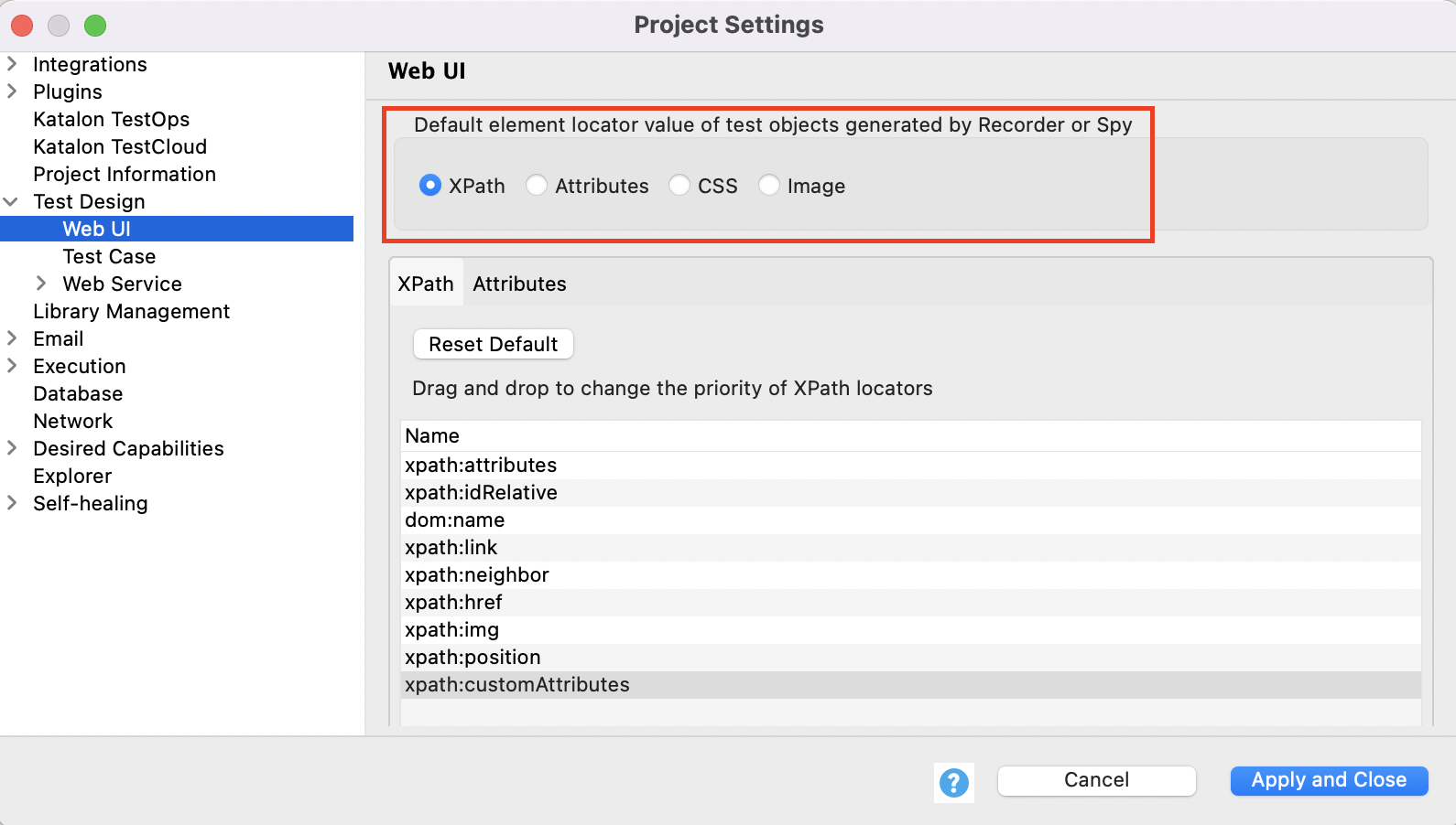 web UI settings