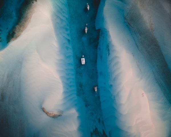 Bahamas scenery with yacht ships in blue water