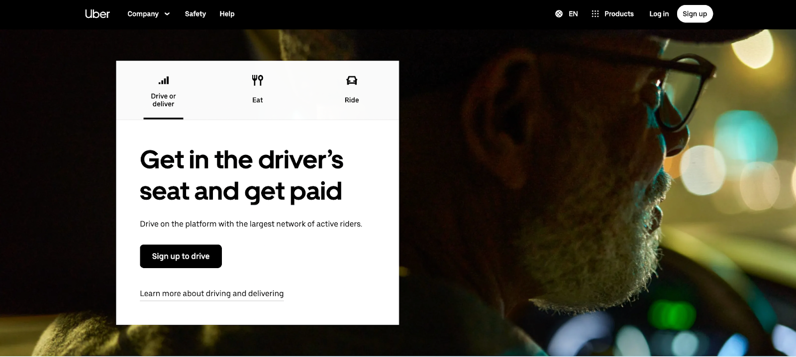Uber home page