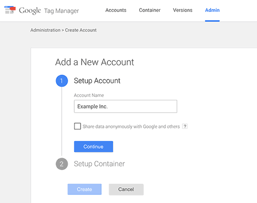 Criando conta do Gerenciador de tags do Google