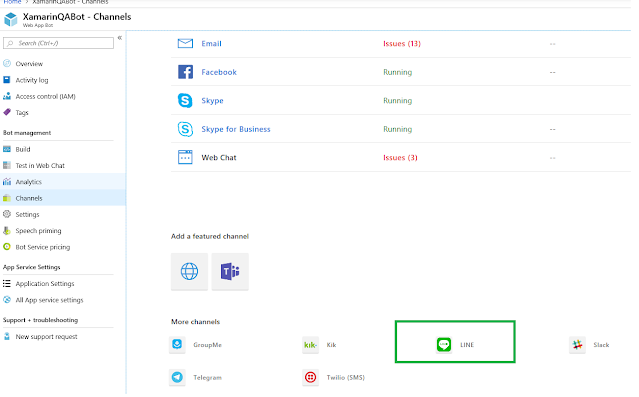 Microsoft Bot Application deploy to Line App using Azure Bot