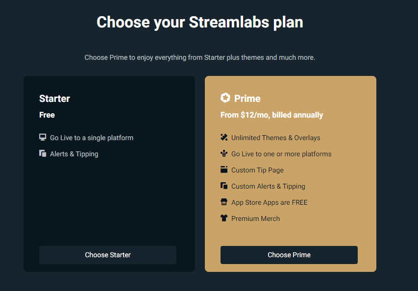 choose your streamlabs plan