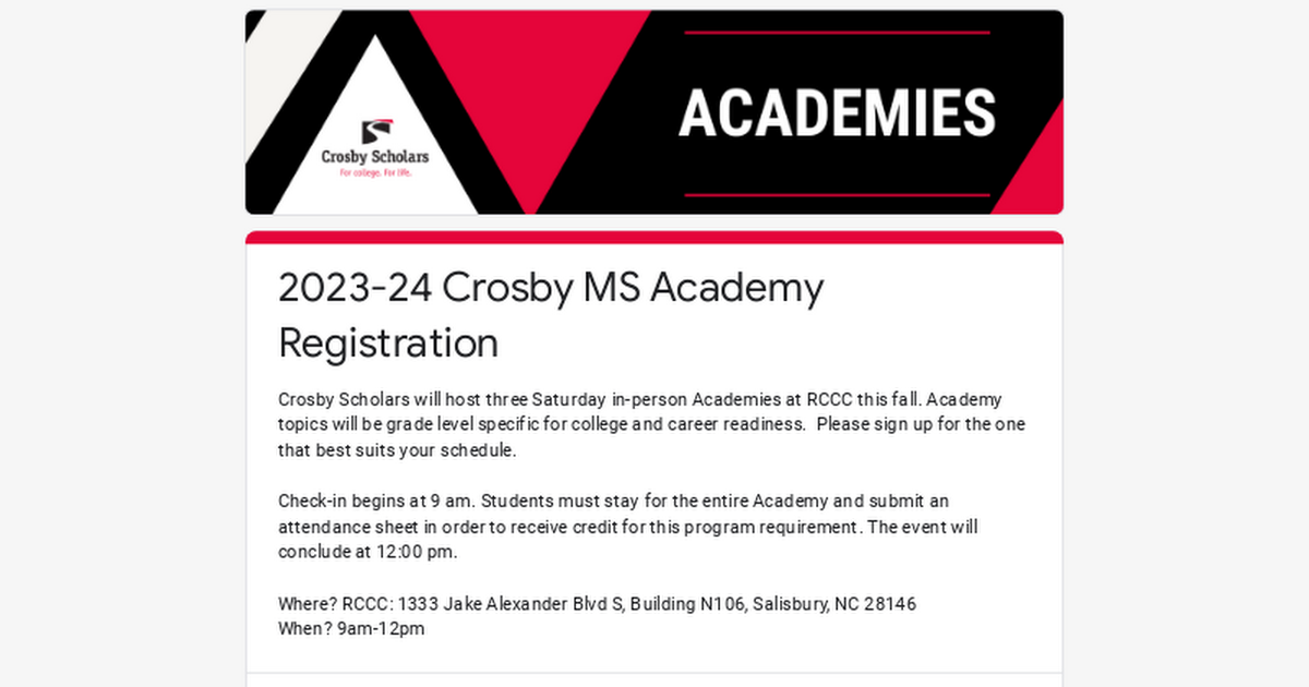 Crosby MS Academy Registration