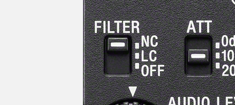 Close-up view of the filter switch on the rear panel.
The switch is set to the noise cut filter.