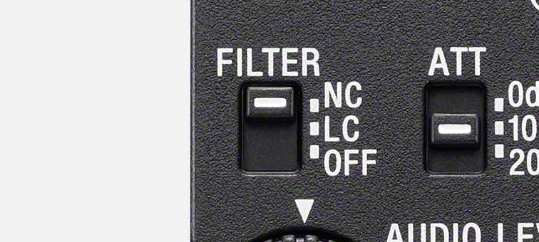 Close-up view of the filter switch on the rear panel.
The switch is set to the noise cut filter.