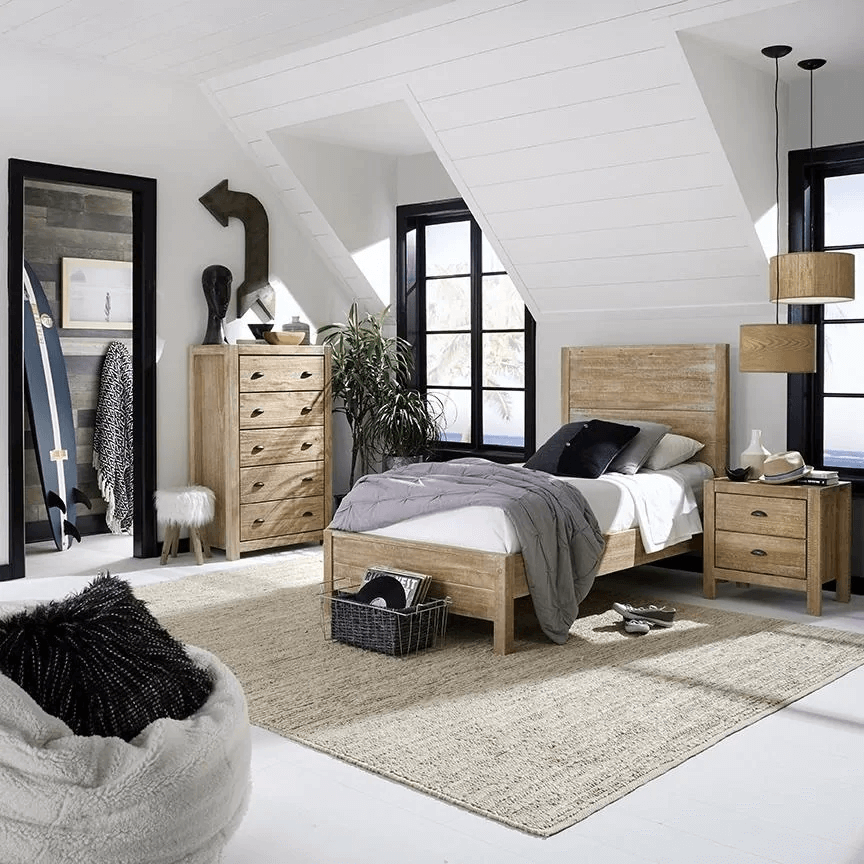 Giường đơn giá rẻ bằng gỗ kiểu dáng cổ điển và đồng bộ nội thất trong phòng