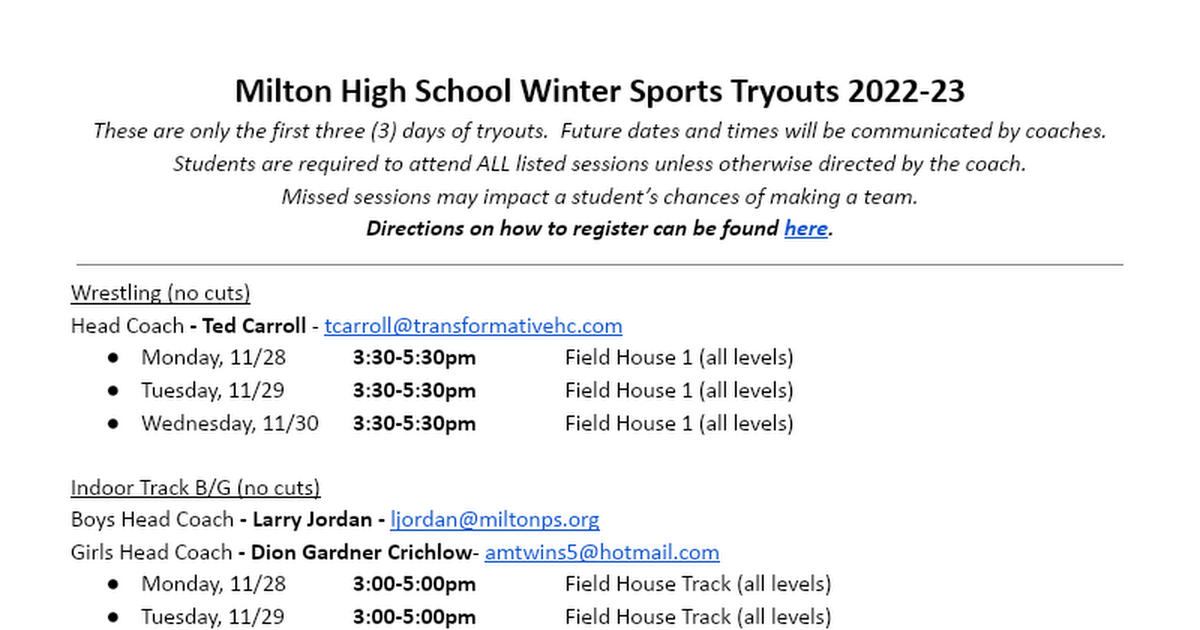 MHS Winter Sports Tryouts 2022-23