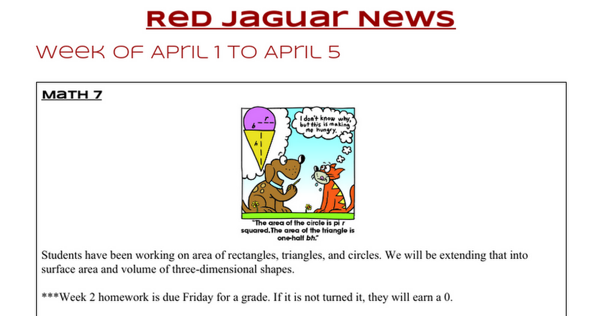 Jags - Week of 4/1 to 4/5