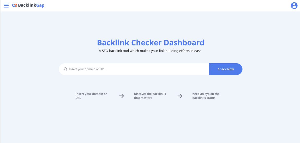 Backlink checker dashboard in BacklinkGap
