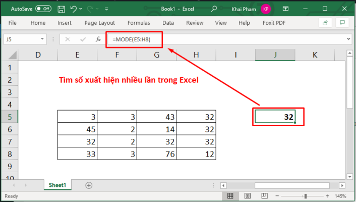 Công thức thực hiện hàm MODE trong Excel dễ dàng