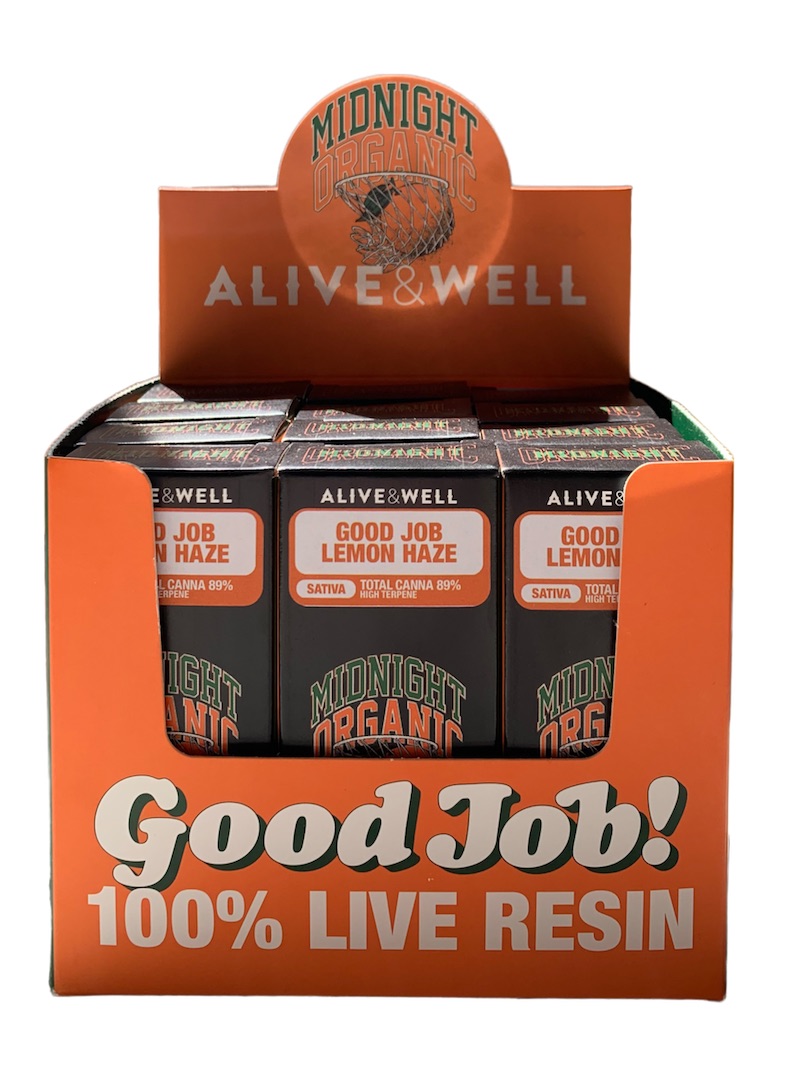 Alive & Well Collabs with Larry June's Midnight Organic to Produce "Good Job!" Lemon Haze Live Resin Vape Carts 
